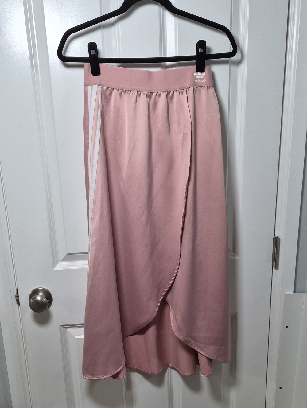 adidas Women’s Dusty Pink High-Low Wrap Skirt with White Stripes
